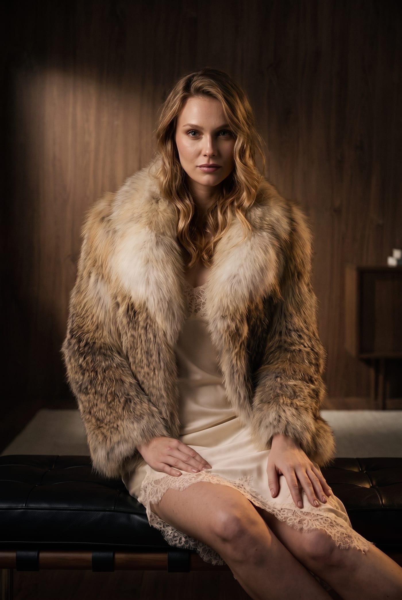 Golden fox jacket with shawl collar