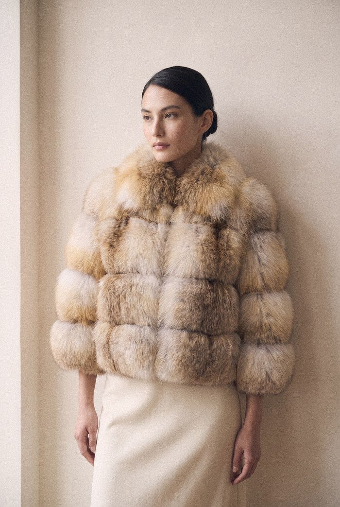 Sunglow fox jacket, worn