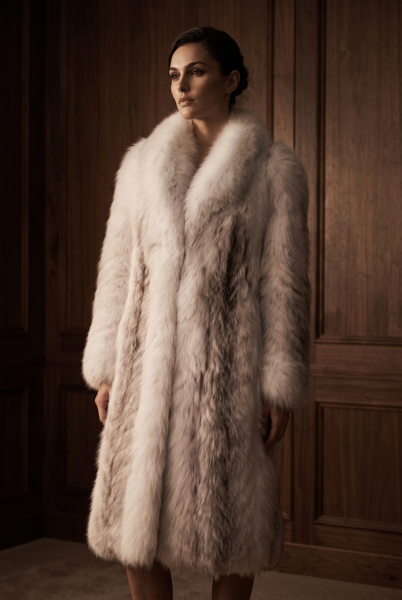 Style 23008 full-length Arctic fox coat in white
