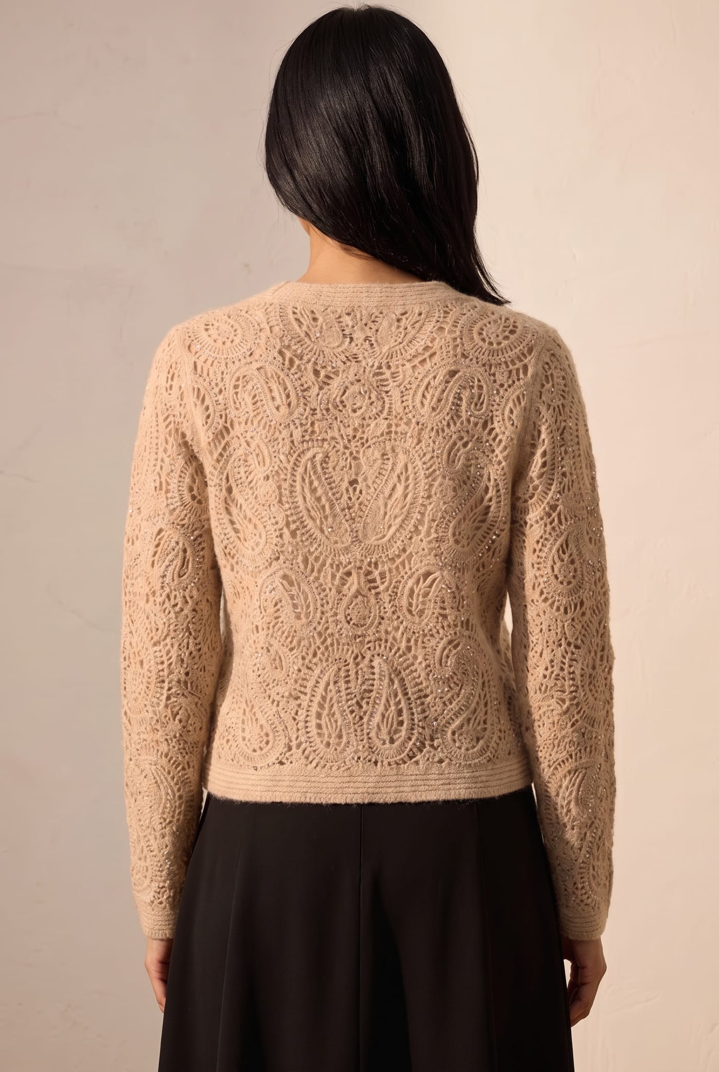 Style 24A618 cashmere cardigan, back view