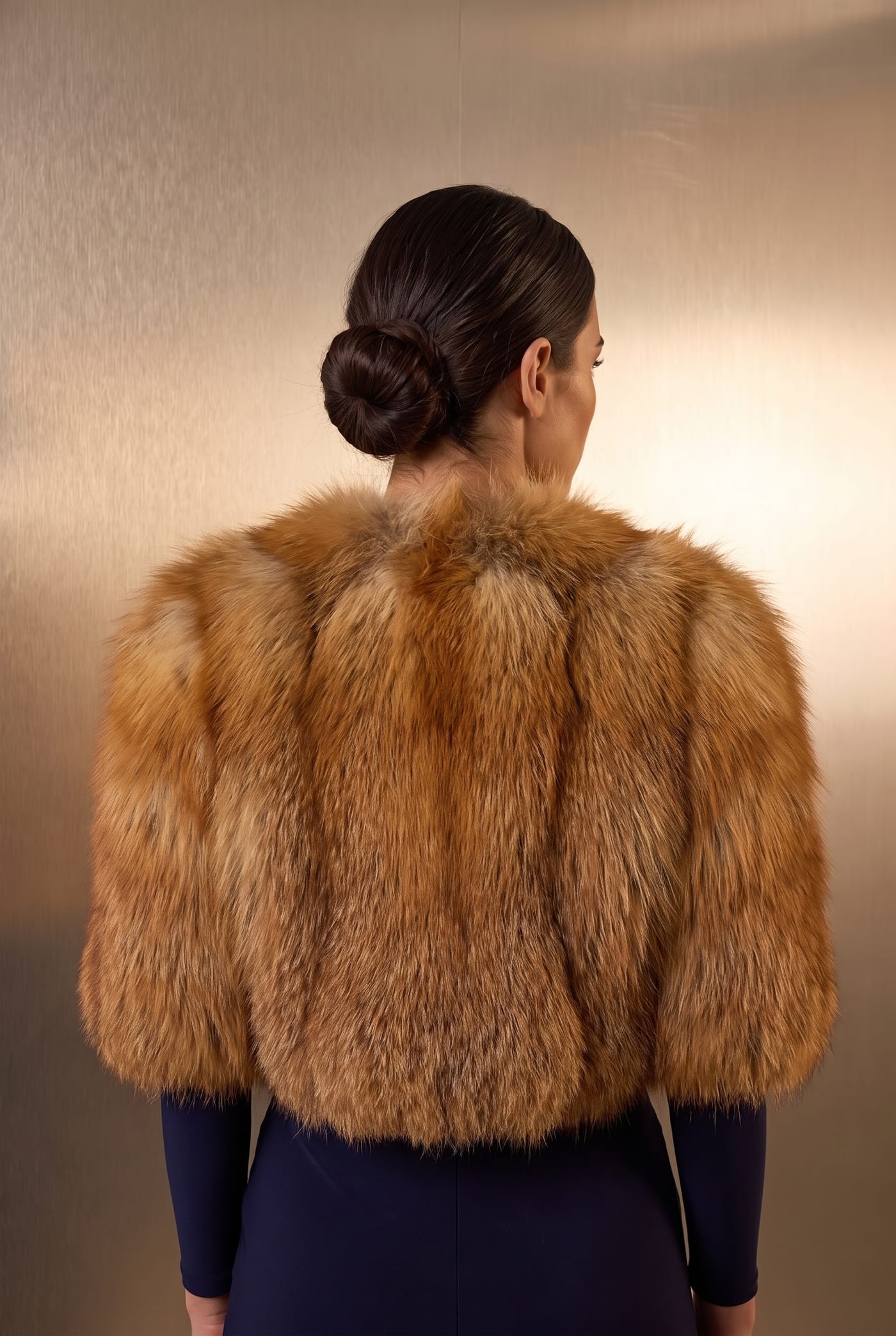 Style 250531 red fox bolero, back view