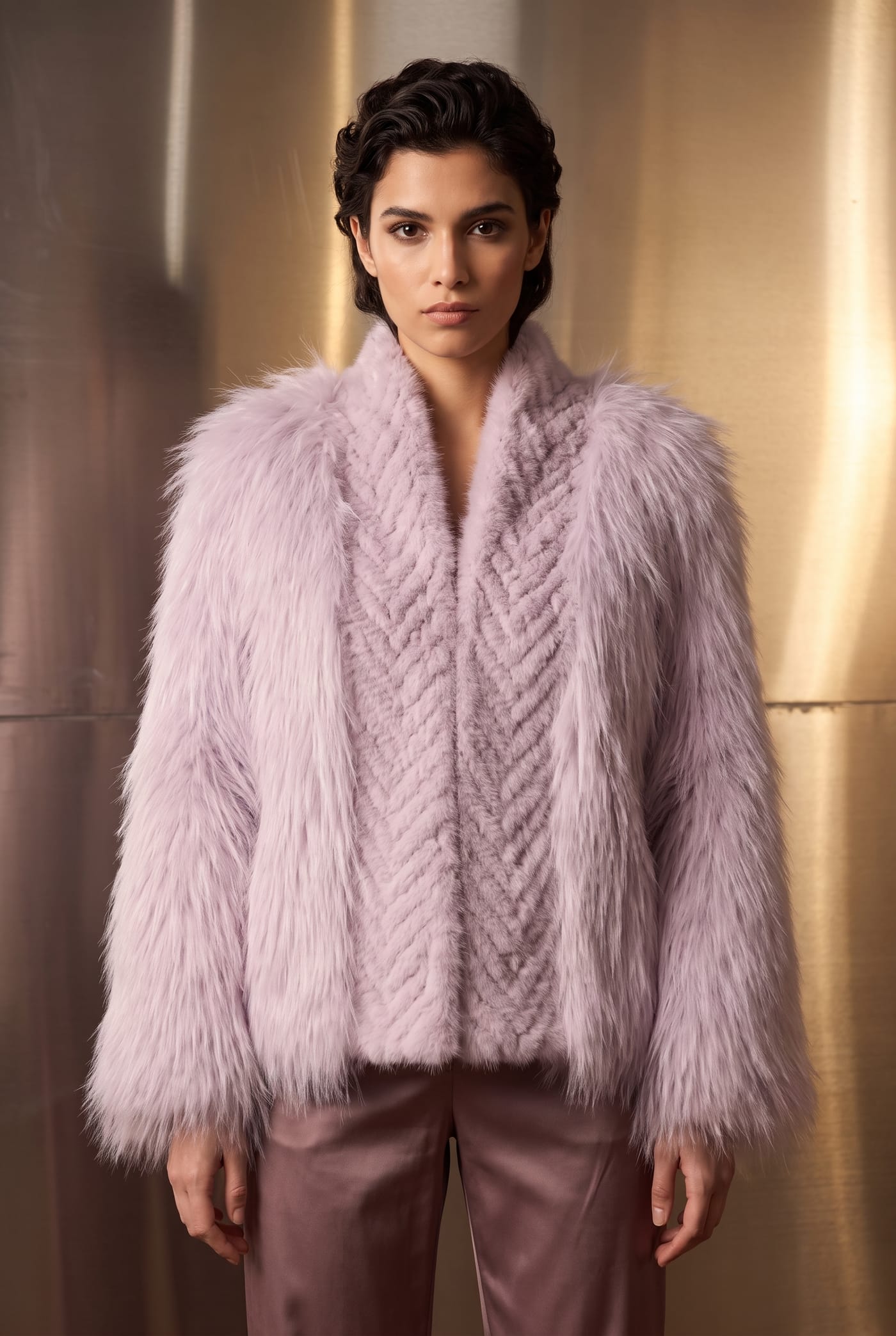 Style ERICA lilac raccoon fur jacket, front