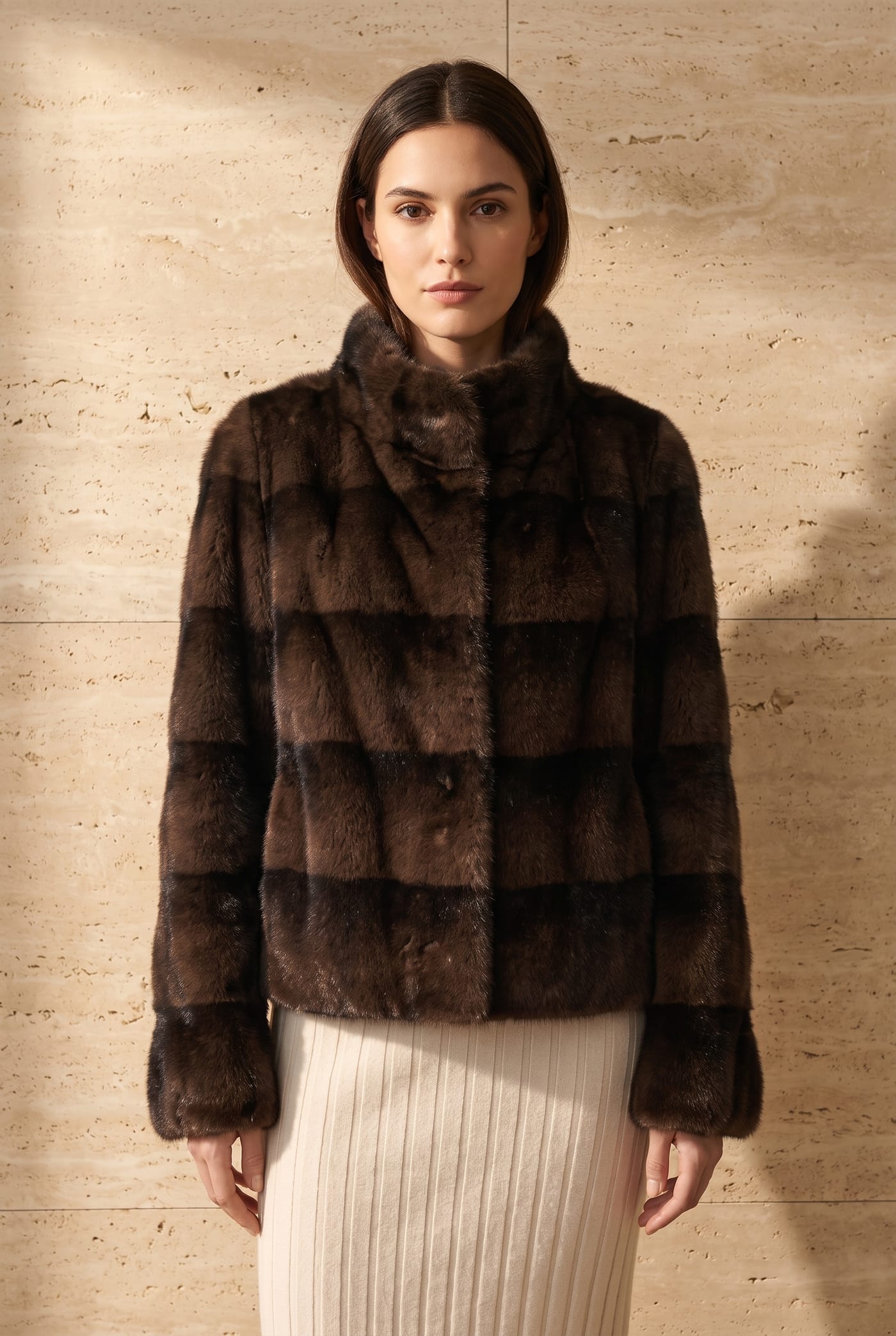 Style K5326 brown faux mink jacket, front
