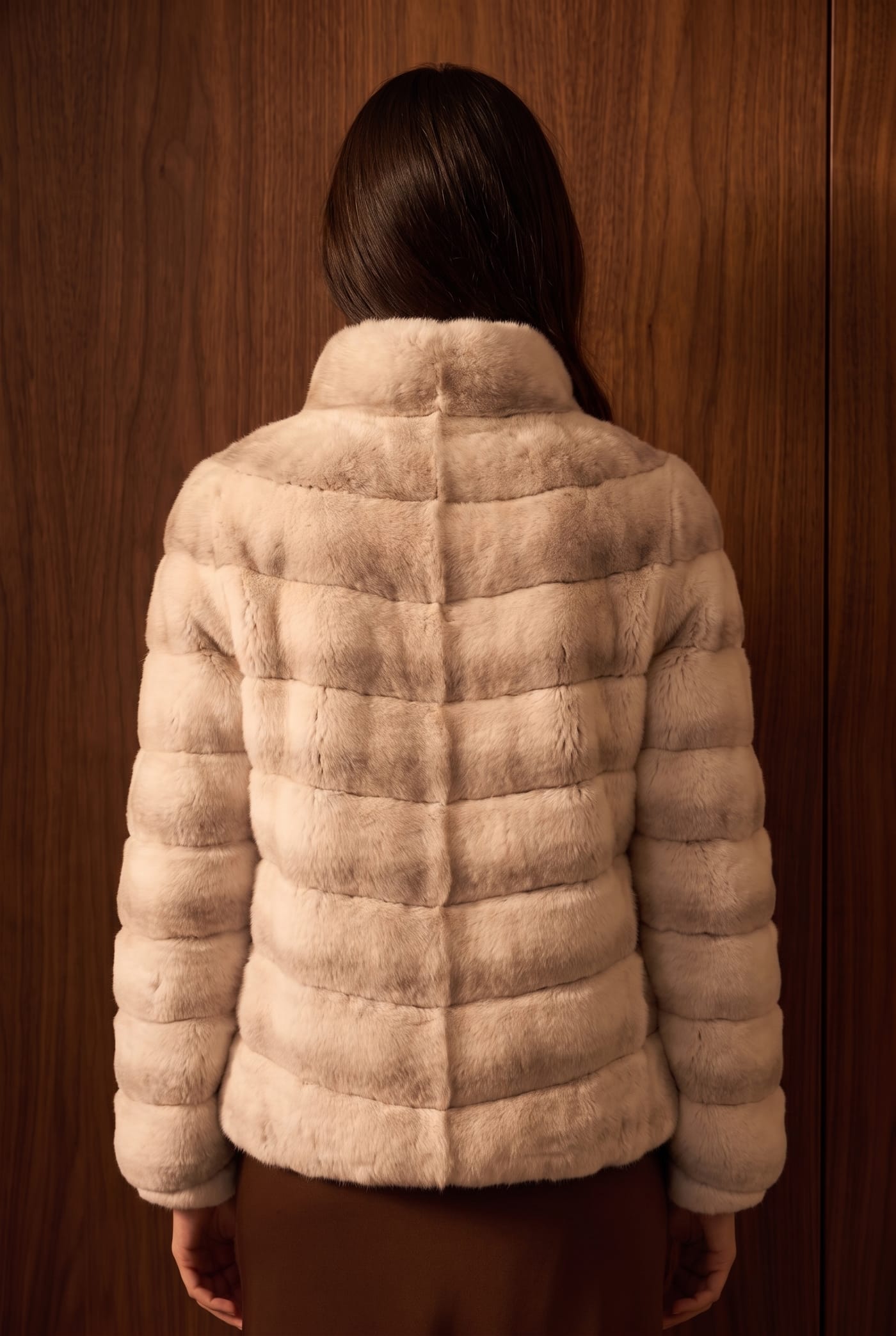 Style MX907 chinchilla jacket, back view