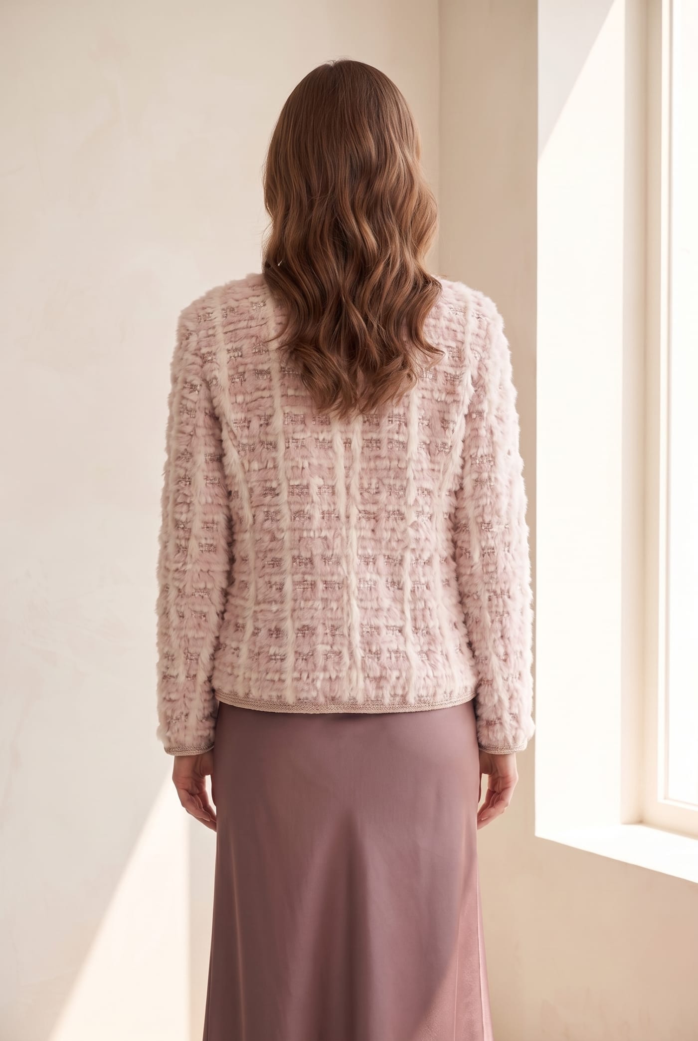 Style ROSAY mink tweed jacket, back view