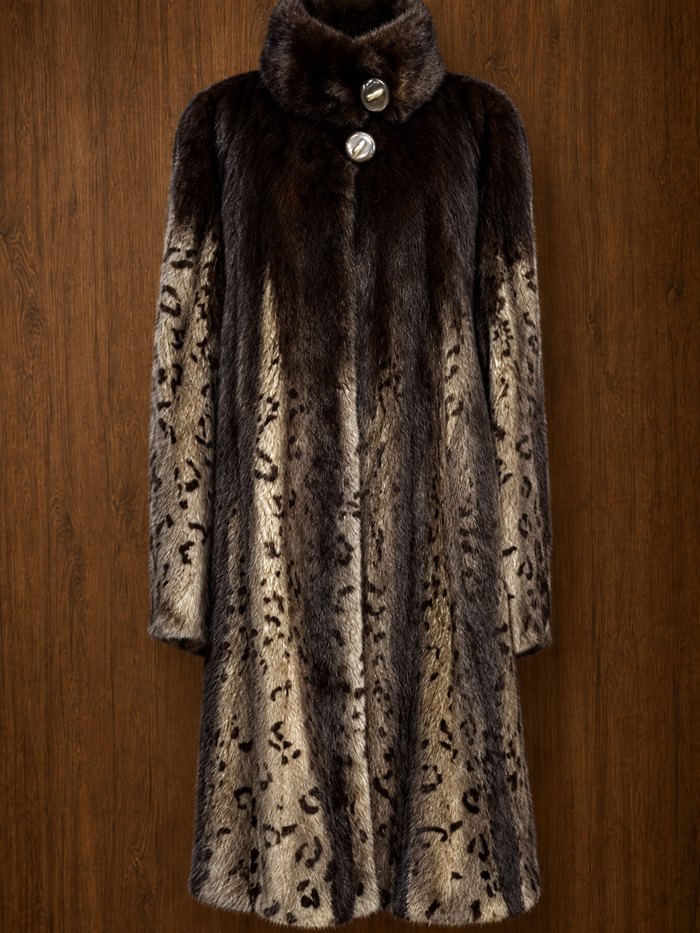 Brown leopard mink coat, front