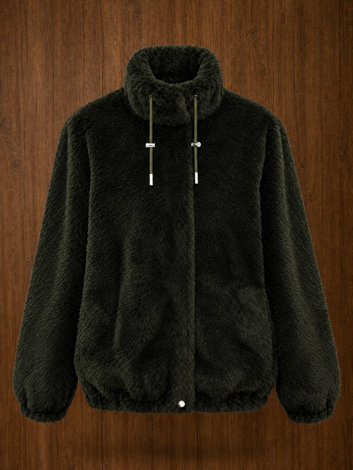 Reversible faux fur jacket, reversed to the army green fur side