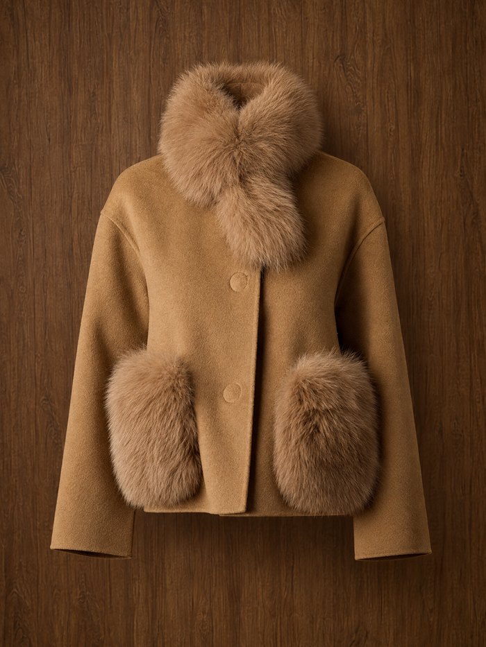 Fox pocket cashmere jacket in camel, front