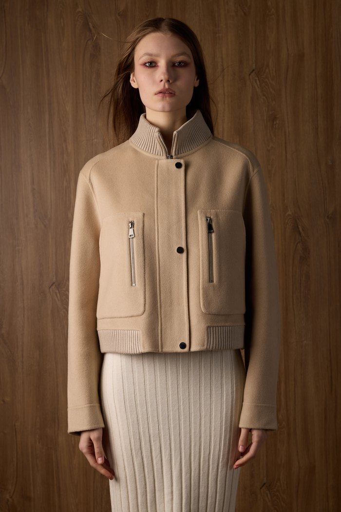 Celine cashmere jacket in beige, worn