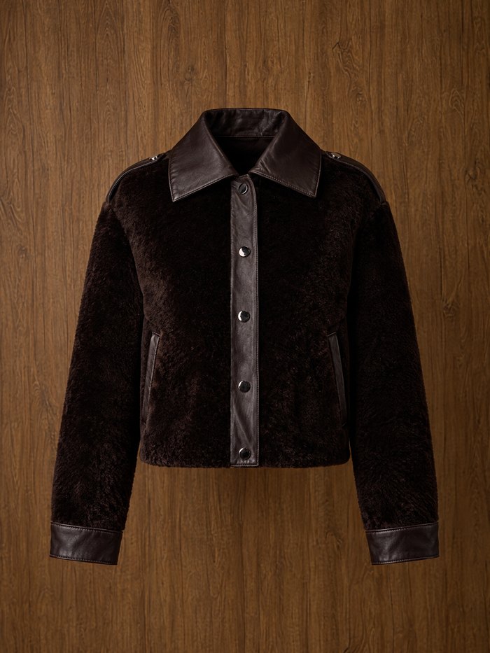 Mila shearling jacket in brown, front