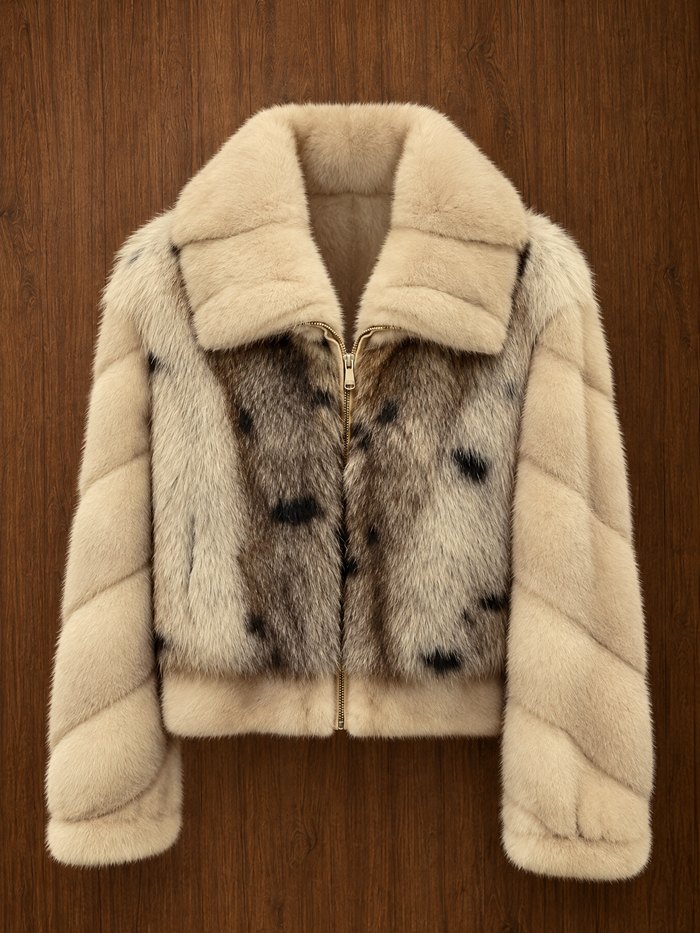 Mink and raccoon jacket with the collar open