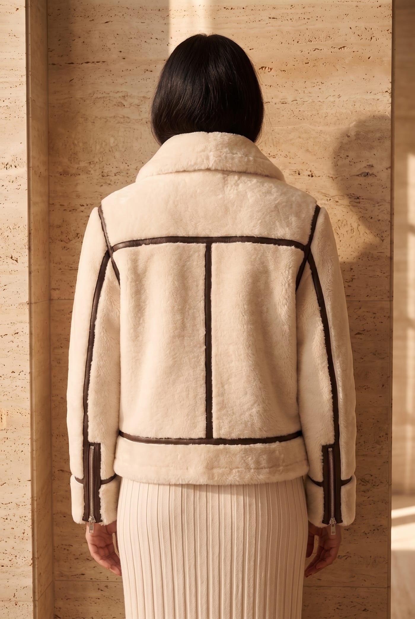 Style VENISE shearling biker, back view