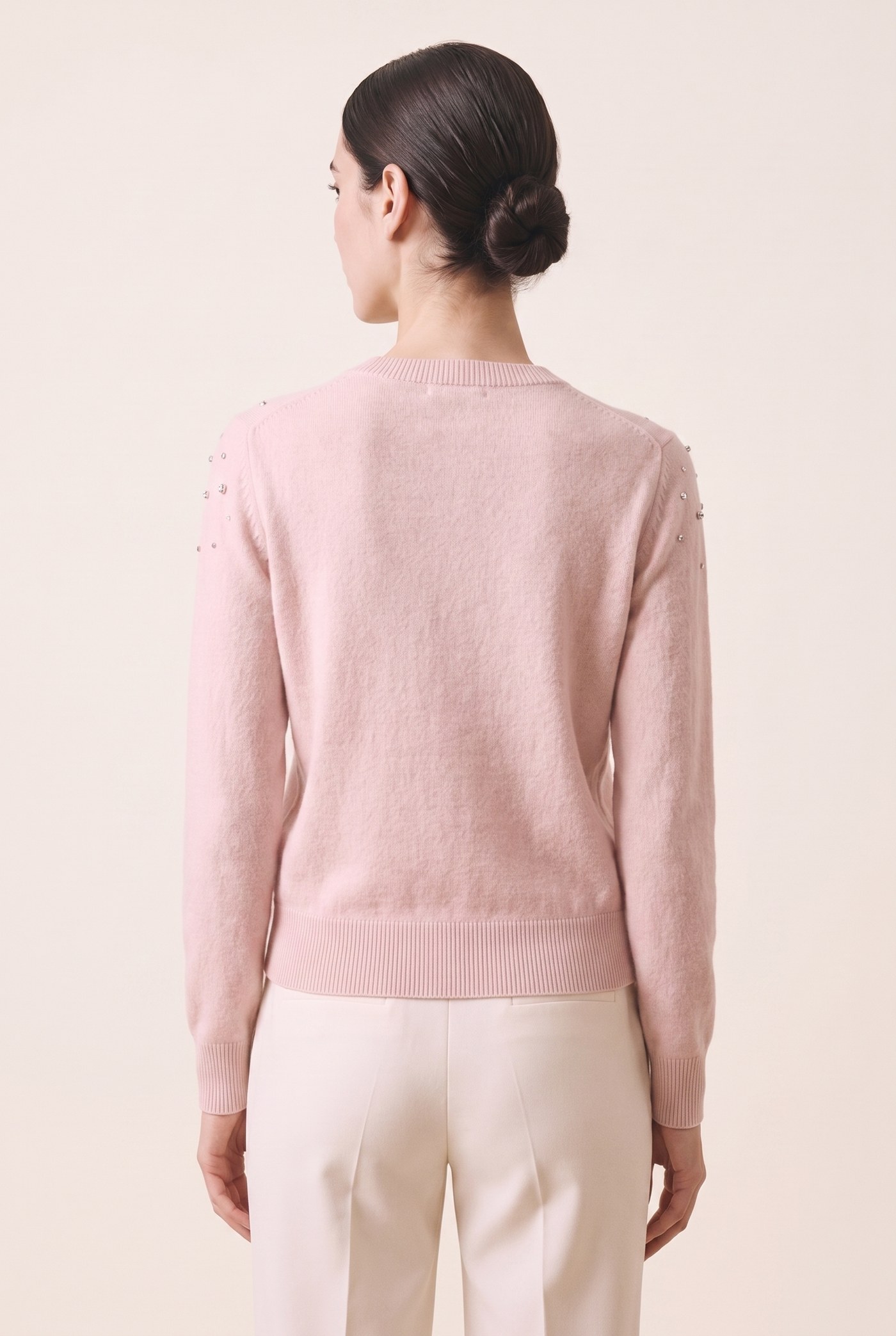 Style YRL295 pink crewneck, back view