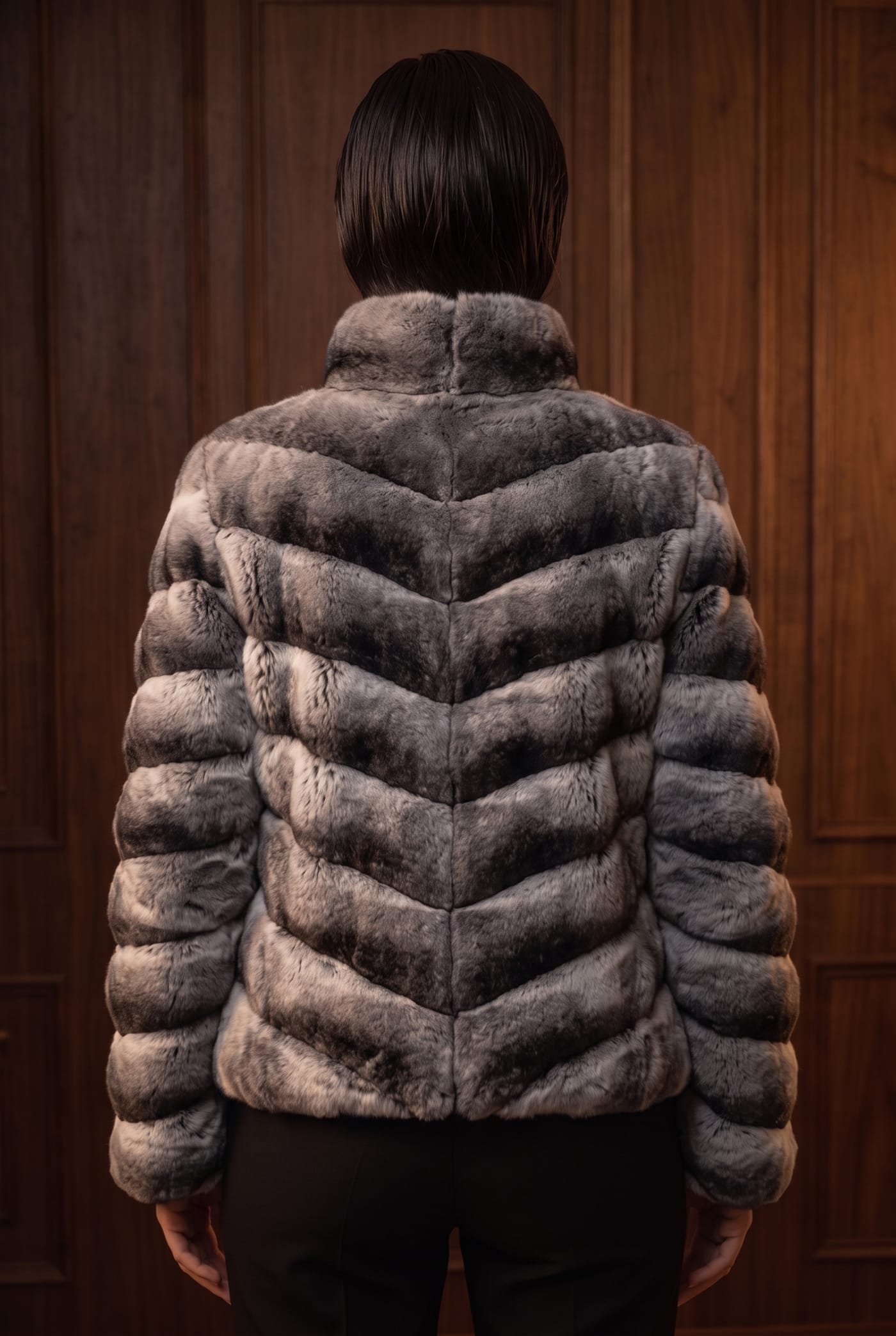 Style ZOE reversible chinchilla jacket, back view
